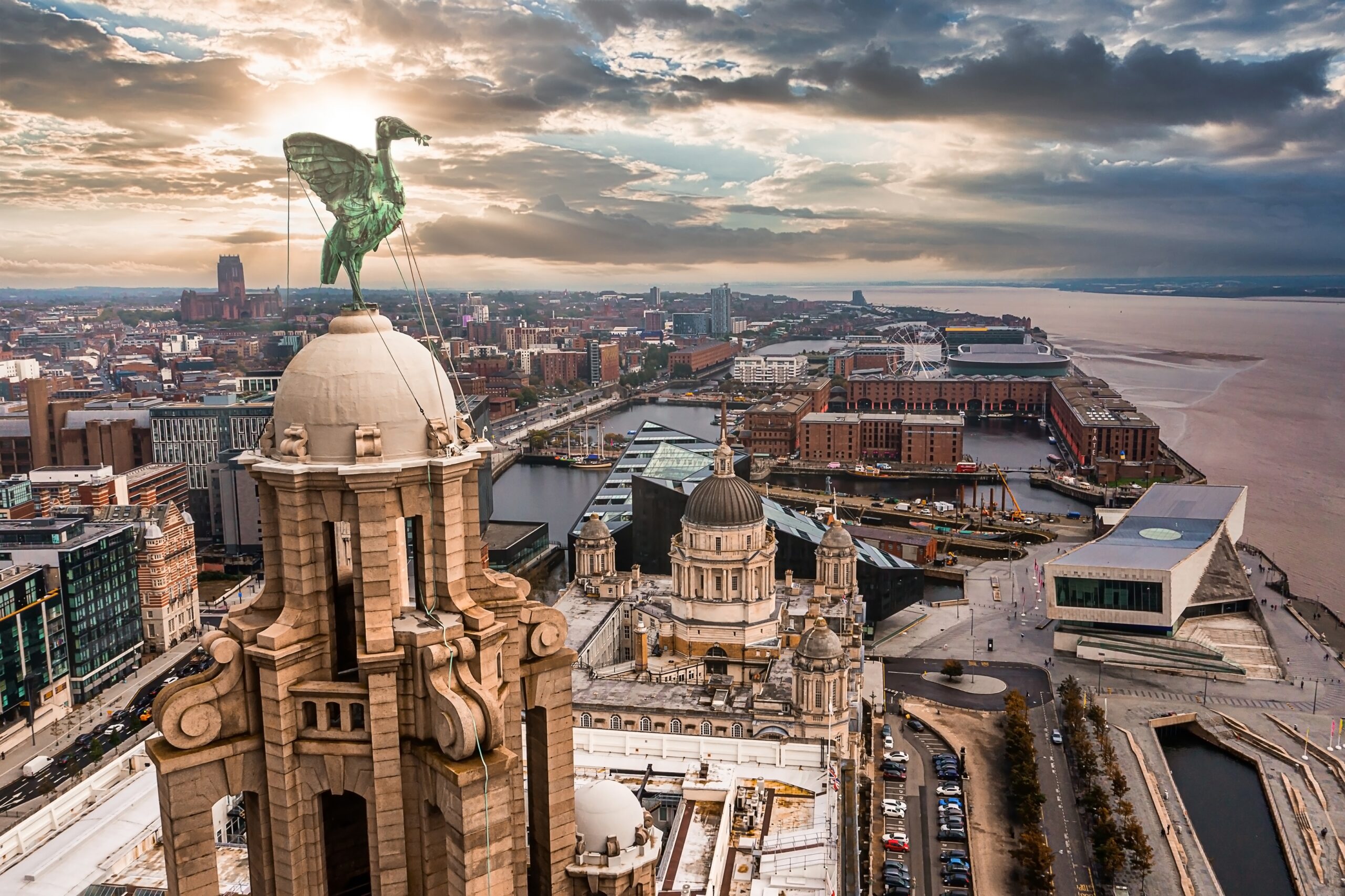 Aerial shot of Liverpool from the Liver Building