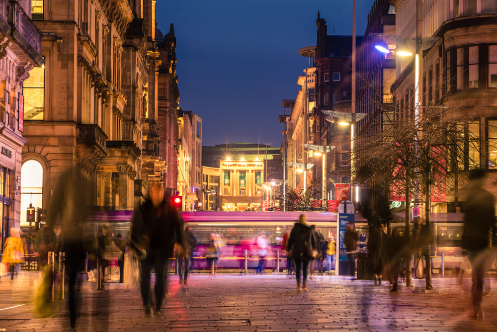 Glasgow street at night during private investigation